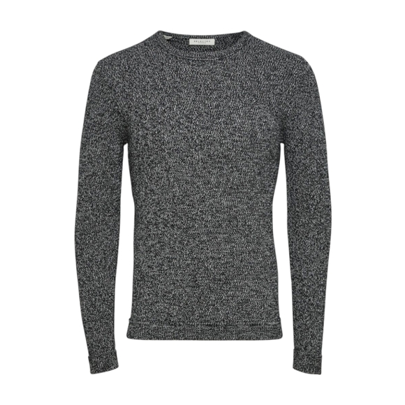 Selected Homme Men's XL Victor Crew Neck Organic Cotton Knit Sweater Black Gray - Picture 1 of 8